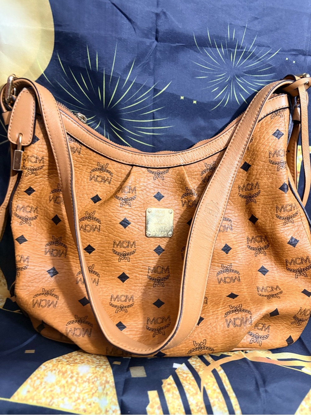 MCM Cognac Visetos Logo Hobo Shoulder Bag
